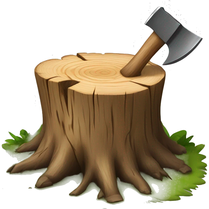 Tree stump with an axe cleaved in the top of the stump  emoji