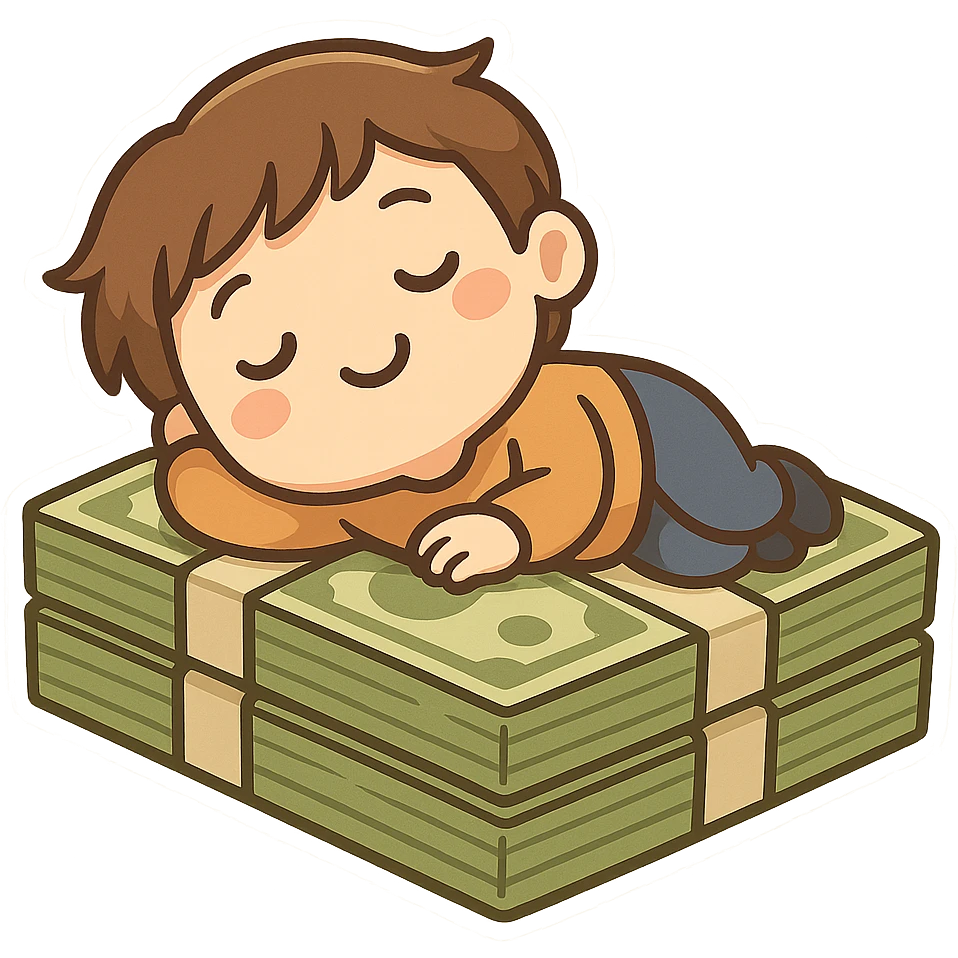happy person napping on mattress of money emoji