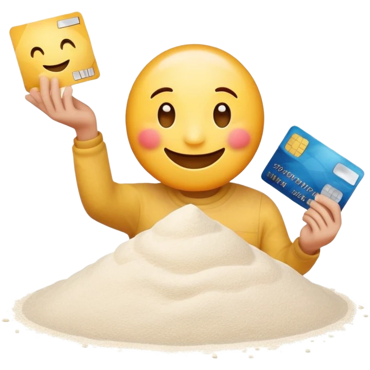 Happy emoji with credit card in hand and a pile of flour  emoji
