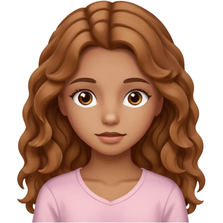 teenage girl with wavy long hazelnut hair, wearing blush and mascara emoji