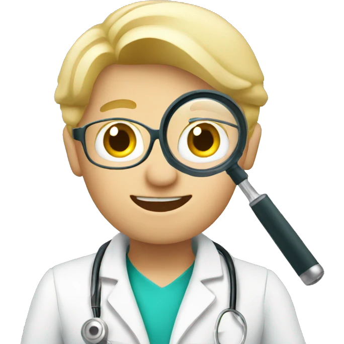blonde doctor boy holding magnify glass emoji