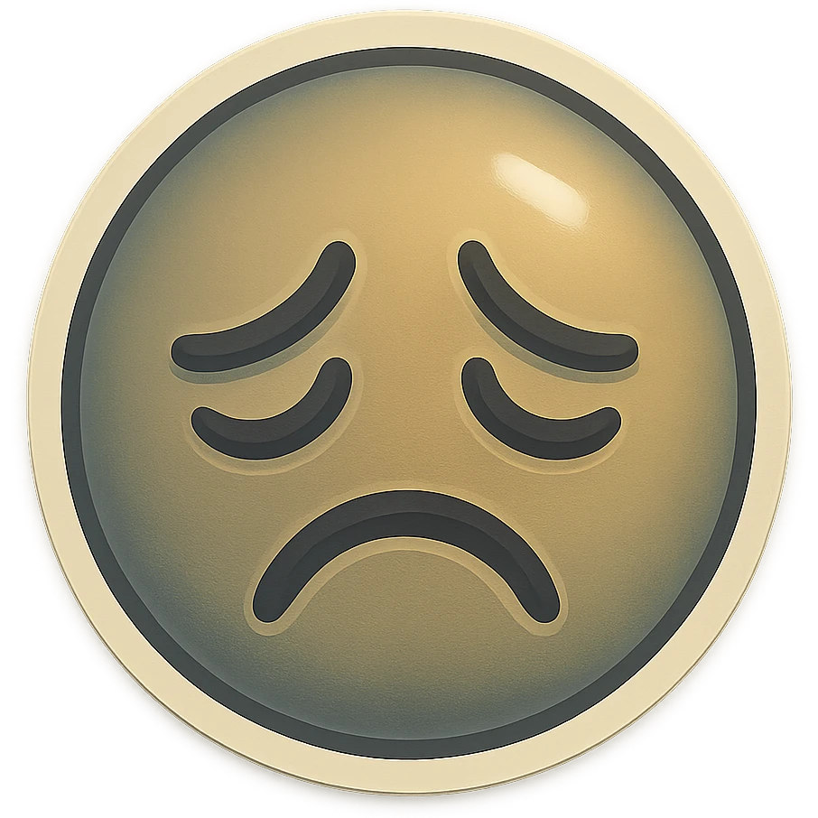 Twitch subscriber emoji showing sadness, downcast eyes, muted colors, frown, somber mood emoji