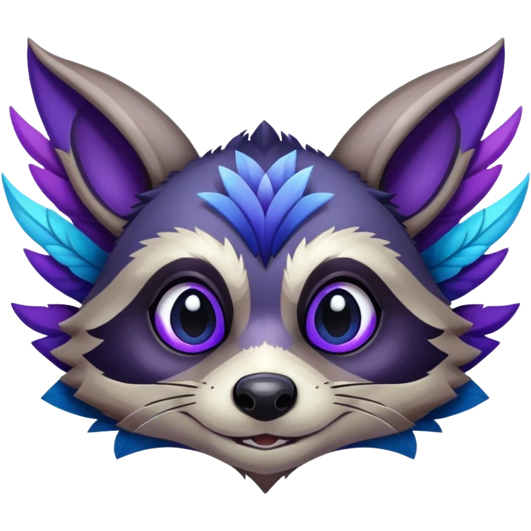 Raccoon dragon hybrid face forward with wings fully body dark purple and blue emoji