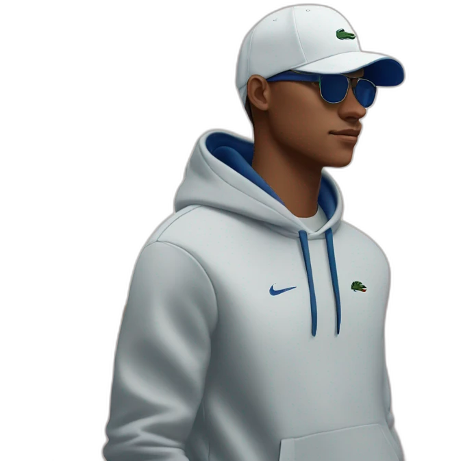 Guy using lacoste hoodie and Nike cap and oakley juliet emoji