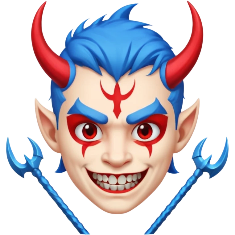 Blue-haired devil with trident, smirking emoji