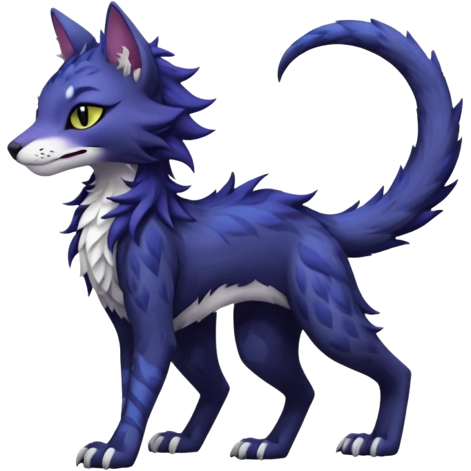 Kawaii dark edgy fantasy feline-vernid-sergal-fursona animal creature with a tufted tail full body with intricate markings  emoji