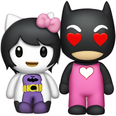couple batman and hello kitty with hearts  emoji