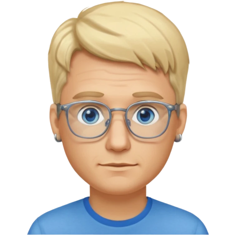 blond man wearing  earrings, wearing glassess, with no beard emoji