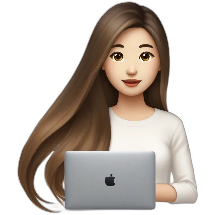 brown balayage straight long Hair korean girl with macbook emoji