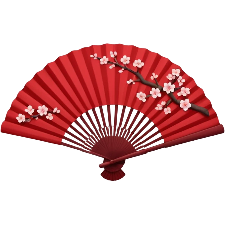 dark red Chinese fan with sakura emoji