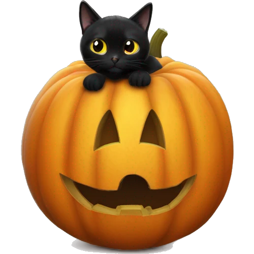 Black cat inside a pumpkin poking its head out  emoji