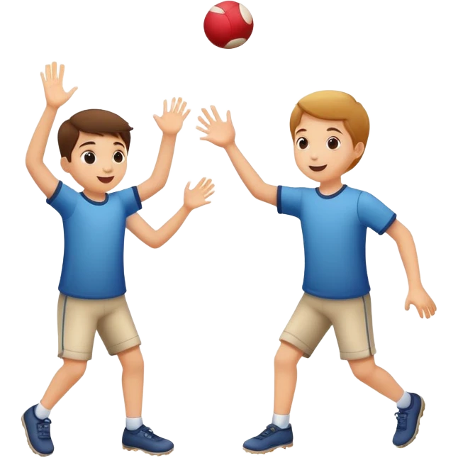 two children playing catch, throwing and catching a ball, happy and playful emoji