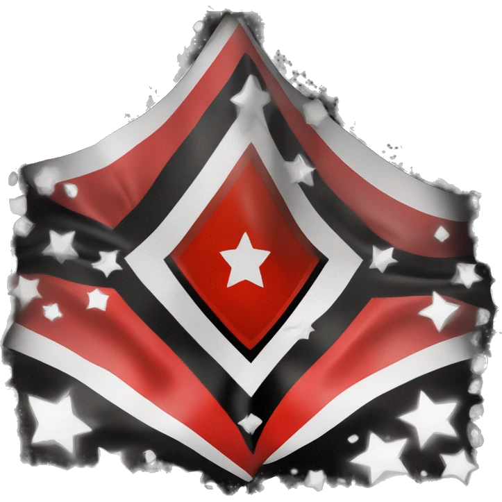 Bandera roja con diamante blanco en el centro que conecta con los bordes, y cuadrado negro dentro del diamante blanco que conecta con las lados del diamante emoji