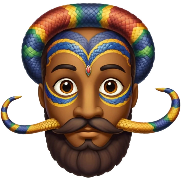 Oxumarê, African rainbow serpent deity with human face, having only a mustache (no beard on the sides) and a beauty mark on the left side below the lip emoji