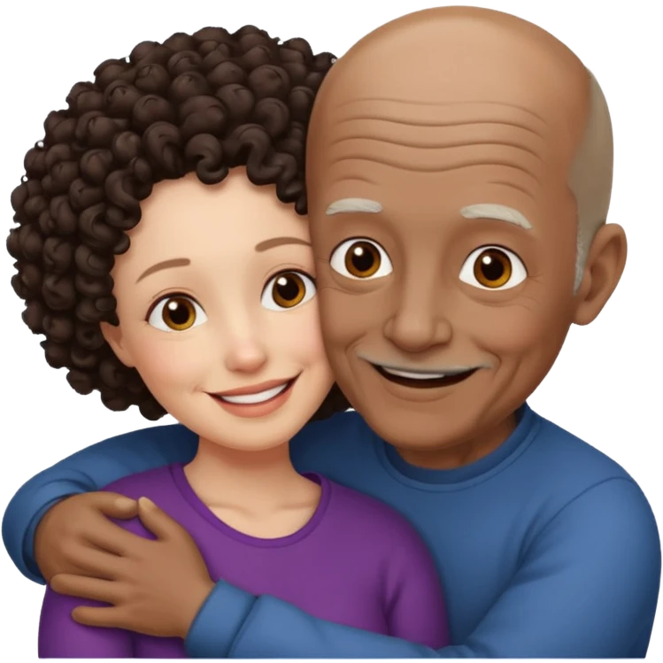  White no hiar Old man hugging dack skin curly hair woman emoji