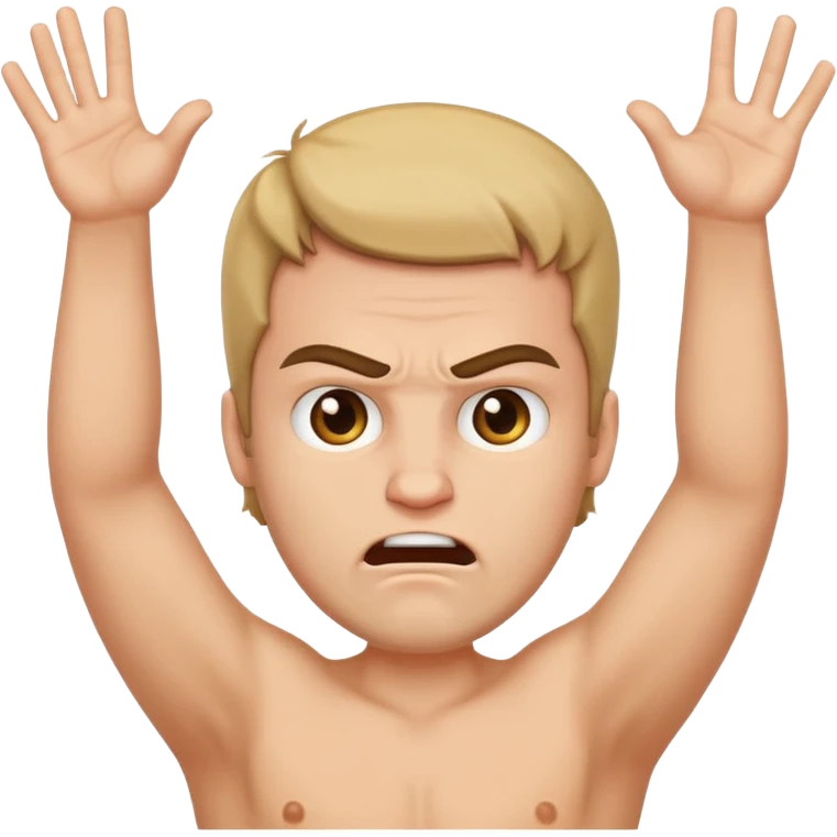 Angry face holding two hands above head pulling shaka sign emoji
