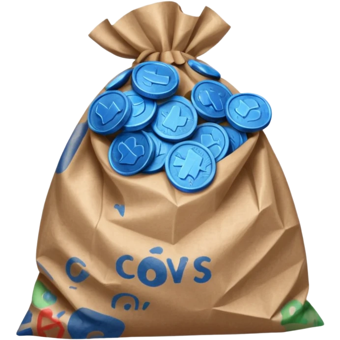 brown bag of blue coins emoji