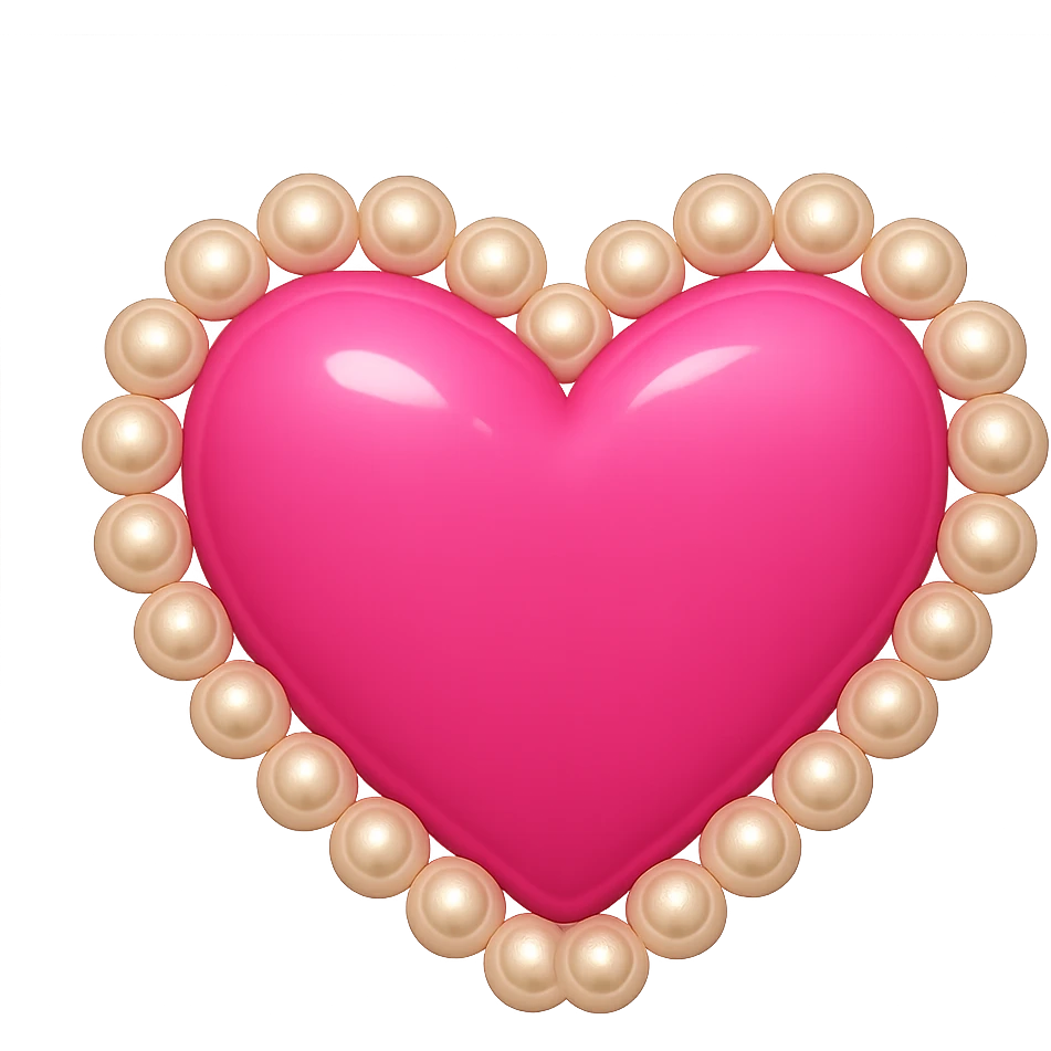 Create a pink heart with a pearl border in the style of emoji, with no background. The style should resemble apple style emojis with a clean and concise look. emoji