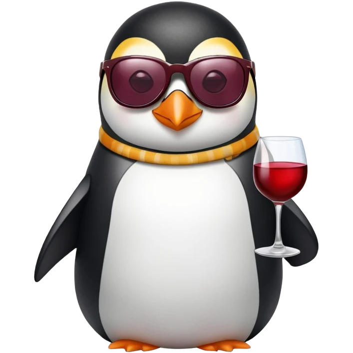 VIP penguin with sunglasses drinking wine emoji