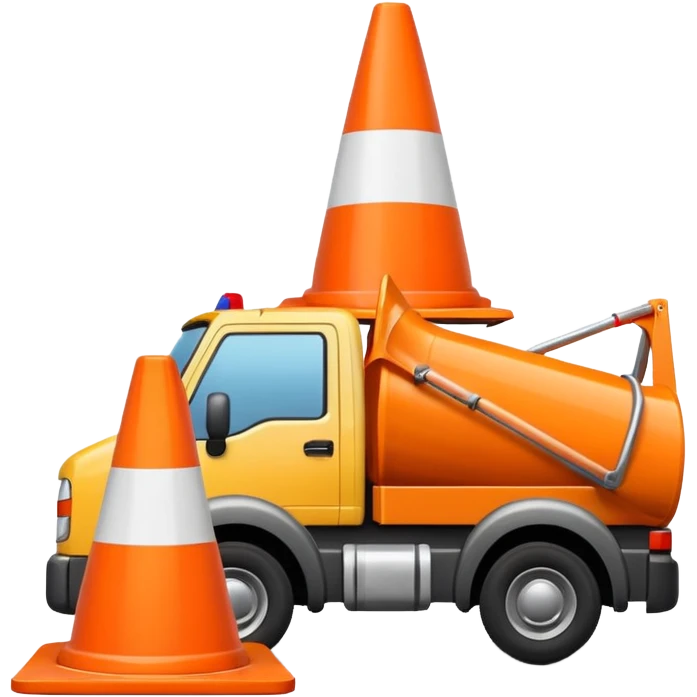 a truck running over a white traffic cone, emoji style emoji