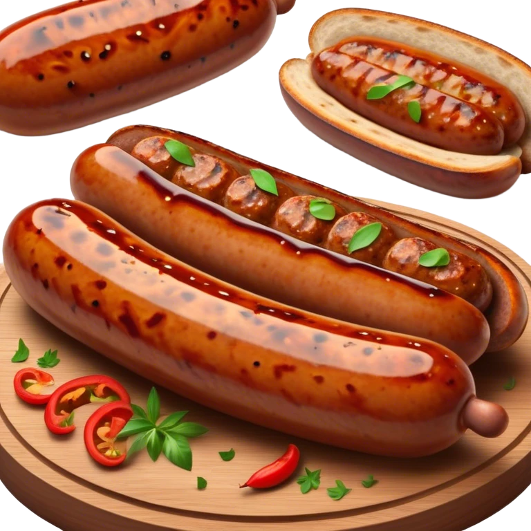 Cinematic spicy chipotle sausage, glistening with smoky, tangy sauce, charred and grilled to perfection, sliced open to reveal juicy filling, served with fresh herbs, rich and flavorful, detailed and appetizing. emoji