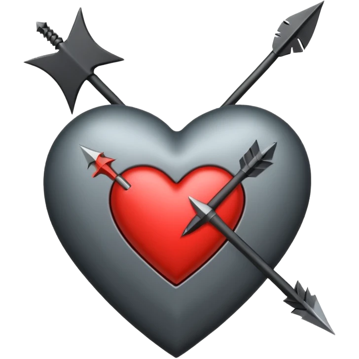 Black heart with cross arrow. Don't use red colour . Use normal Arrow which goes from one side and come out of other  emoji