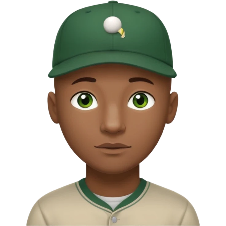 Black bald guy baseball cap only on the guy white girl brown hair green eyes emoji