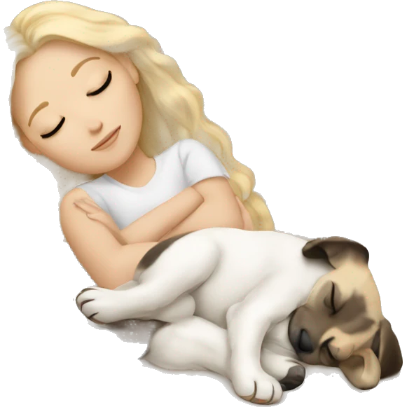 White girl blonde hair sleeping with puppy emoji