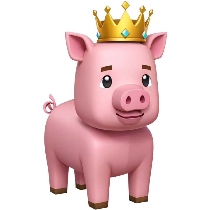 Minecraft pig full body pink blocky animal with square head wearing a crown emoji