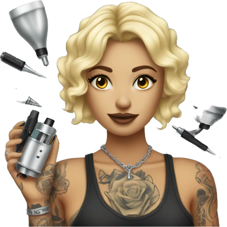 blonde tattoo artist with tattoo holding tattoo machine emoji