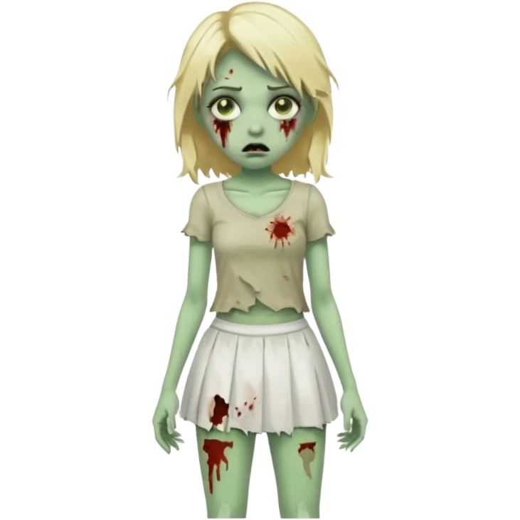 zombie blonde girl with white skirt, green skin and that it be in frontal zoom form emoji