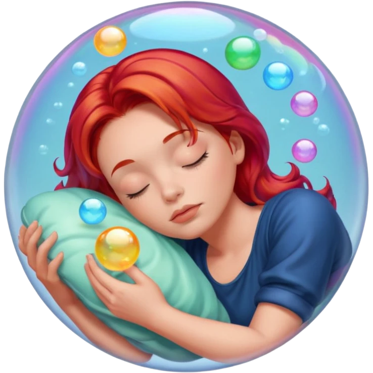 soap bubble with sleeing woman inside red hair emoji
