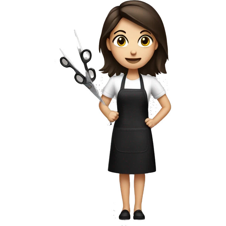 brunette girl with black apron And scissors in a hand emoji