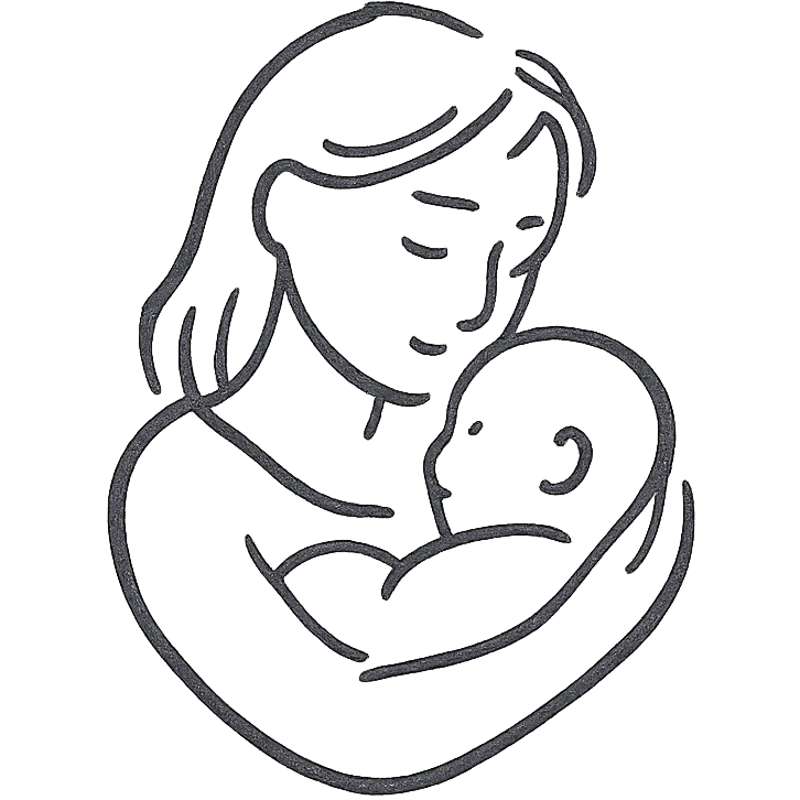 madre acunando a su bebé, estilo minimalista, líneas simples, sin color, diseño limpio y claro emoji