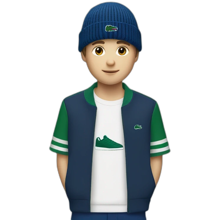 white boy using lacoste beanie with lacoste emoji