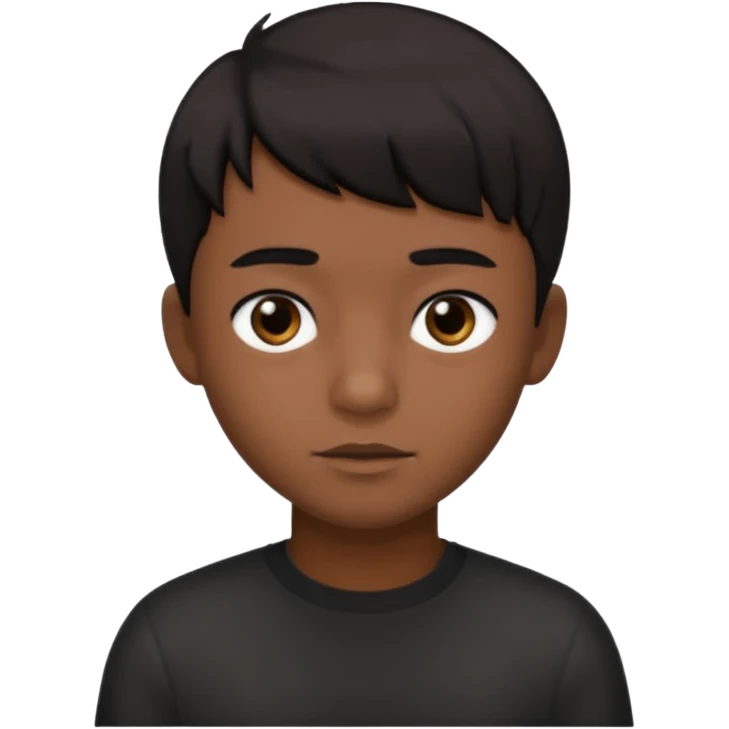Dark brown boy, with short black side fringe hair, black eyes emoji