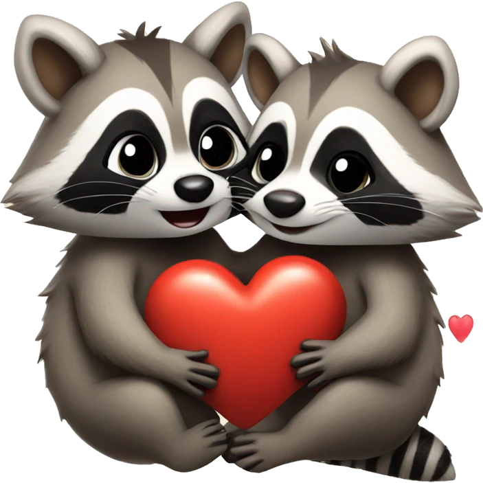 two raccoons kissing whit heart  emoji