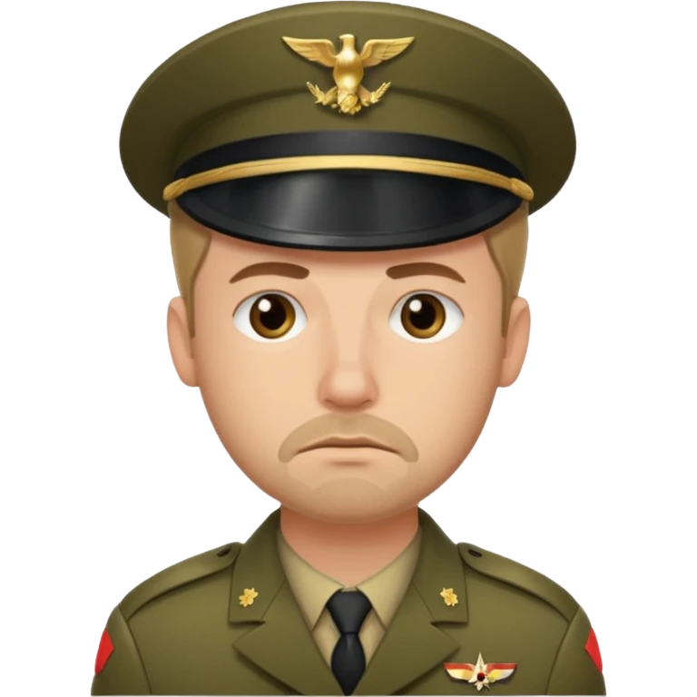 A white man with stubble in a soldier's uniform and a sad face emoji