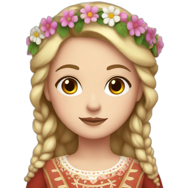 white girl in folk costume with flower crown emoji