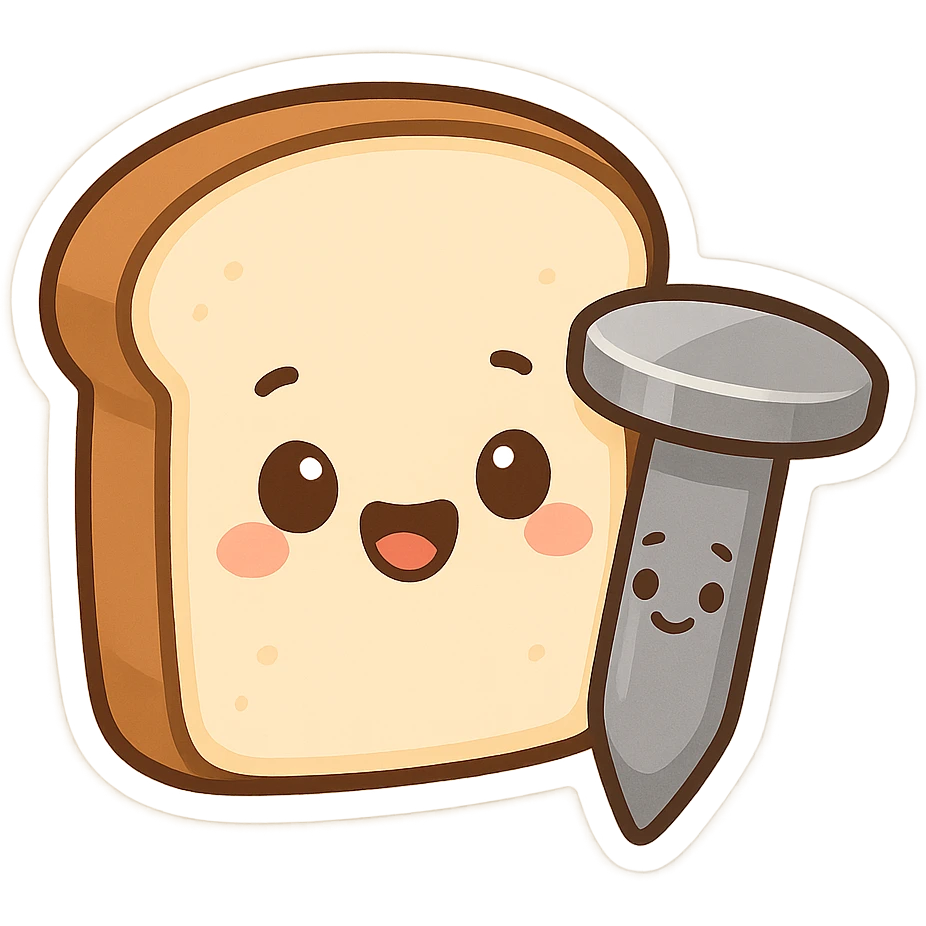 animated emoji of a bread and a nail together, cartoon style emoji