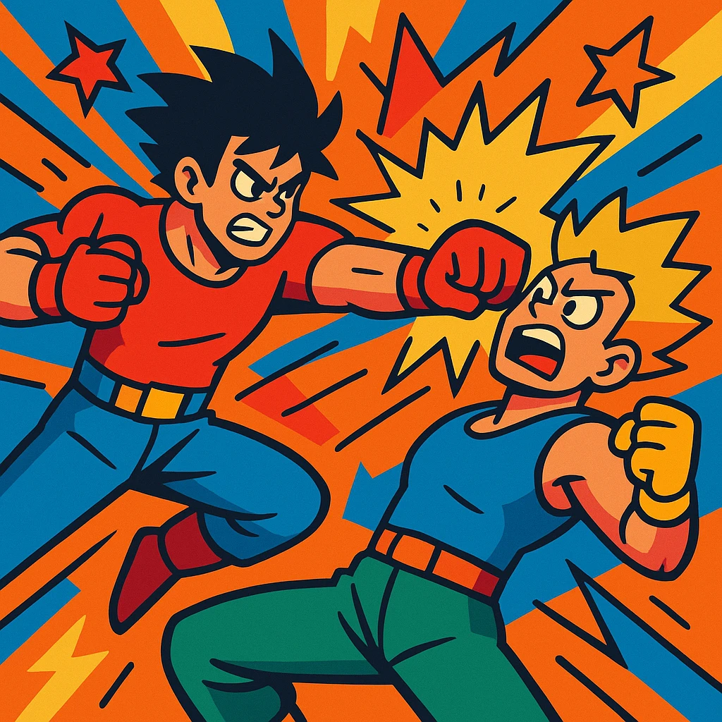 fight scene with exaggerated action in vibrant toon style emoji