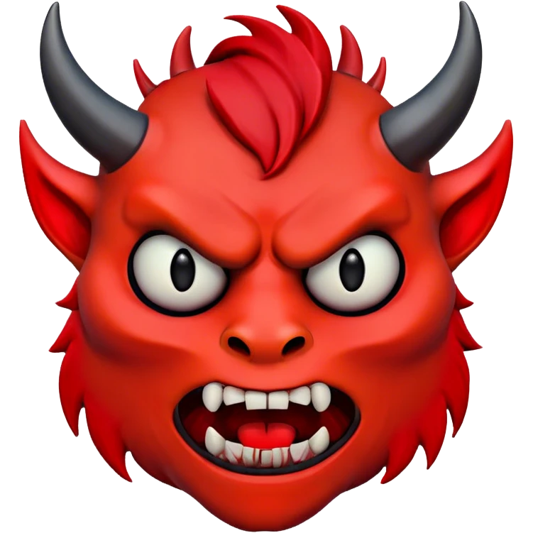 A demonic or monstrous face with a wide, open mouth full of sharp, jagged teeth. The face is red and black with curved horn-like shapes extending upward. emoji