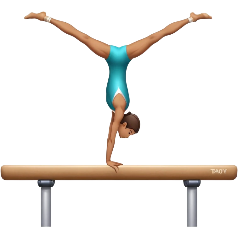 An artistic emoji of a professional sports acrobat performing a stunning balance pose on a narrow beam. The acrobat showcases perfect control, flexibility, and strength, executing an elegant handstand. The background features a bright gymnastics arena with spotlights. emoji