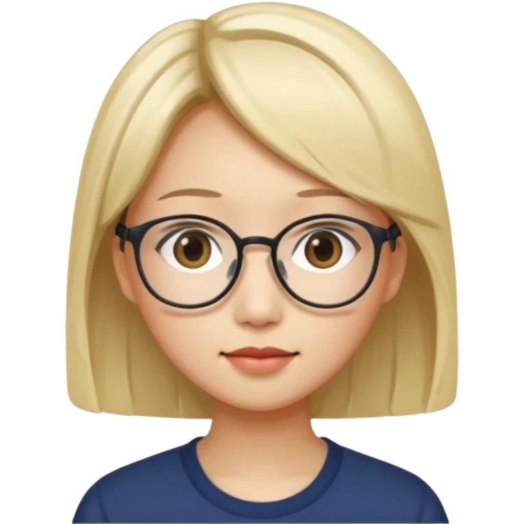 asian looking female with slight blonde hair a little longer  with eye glasses, fair complexion not that pointed nose but slighty little eye please emoji