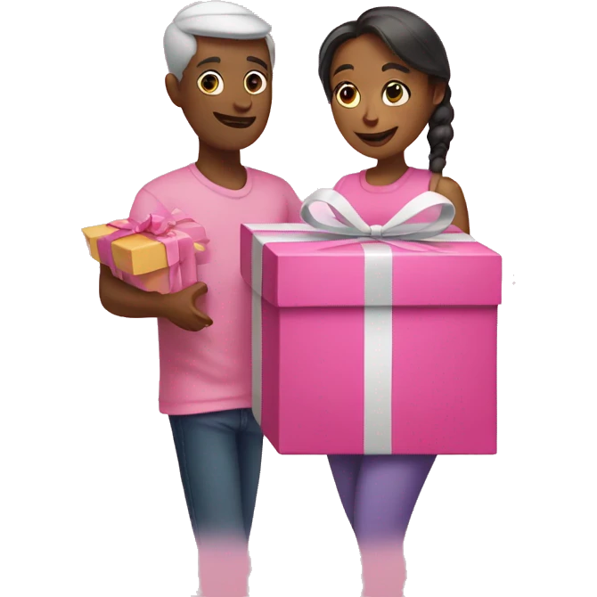 Two people in pink opening presents  emoji