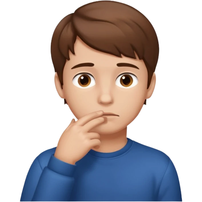boy thinking with one hand on his chin emoji