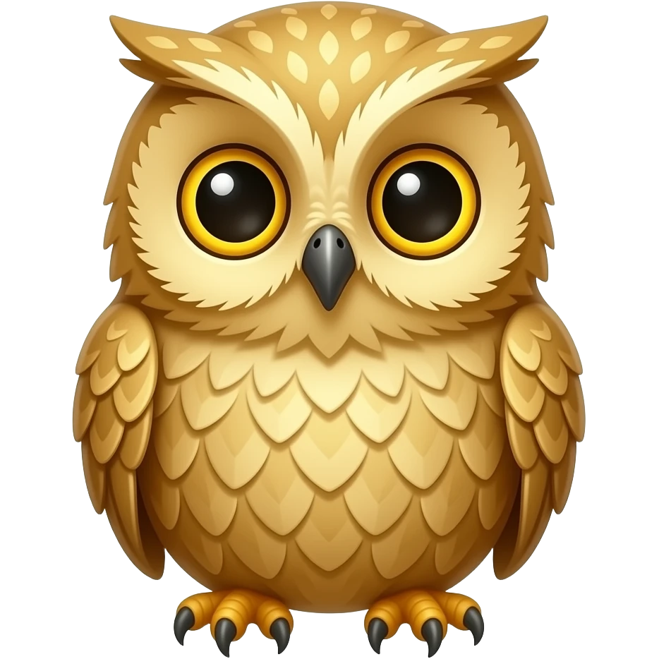 a cute, detailed gold owl emoji