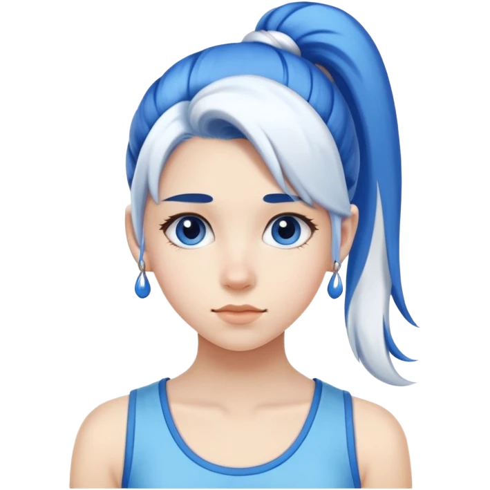 A teenager girl with blue and white ponytail emoji