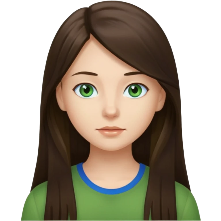 brunette straight long hair girl green shirt blue eyes emoji