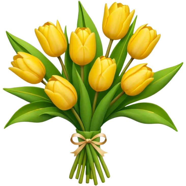 bouquet of yellow tulips with green leaves, bright and fresh, emoji style emoji